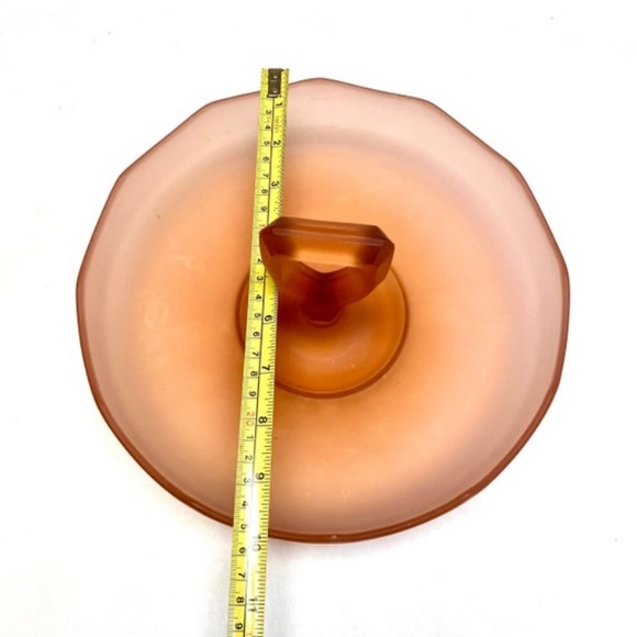 Vintage Pink Frosted Satin Glass Serving Bowl With Center Handle - Picture 5 of 6